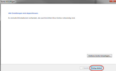 Kontoeinrichtung fertig stellen
