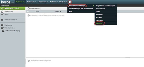 Einstellungen Webmail