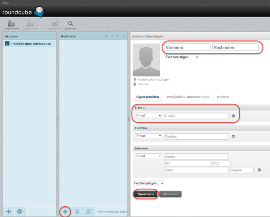 Roundcube Kontakt hinzufügen