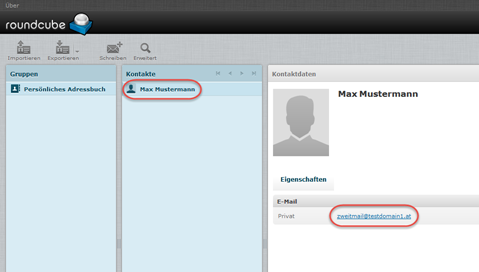 Roundcube Kontakt hinzugefügt