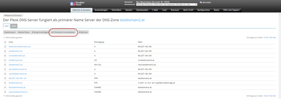 DNS-Standardeinstellungen