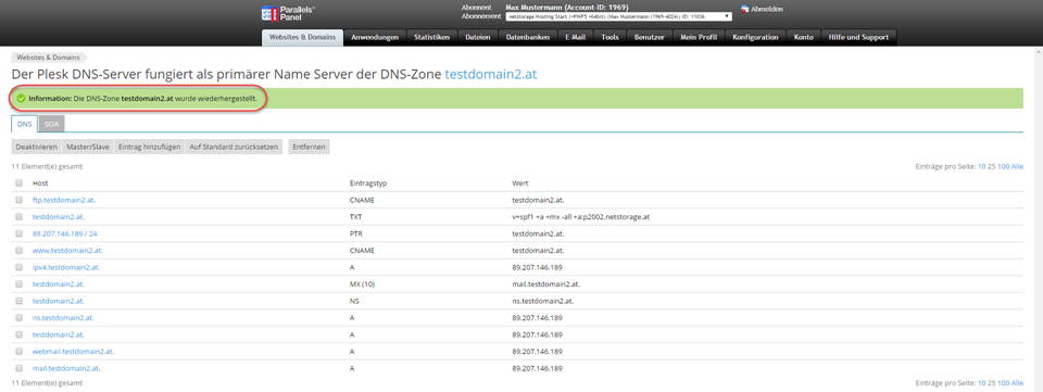 DNS-Standardeinstellungen wiederhergestellt